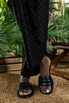 Quilted flat sole slide sandals