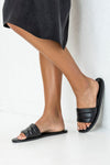 Quilted flat sole slide sandals