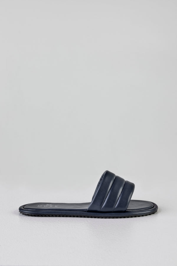 Quilted flat sole slide sandals