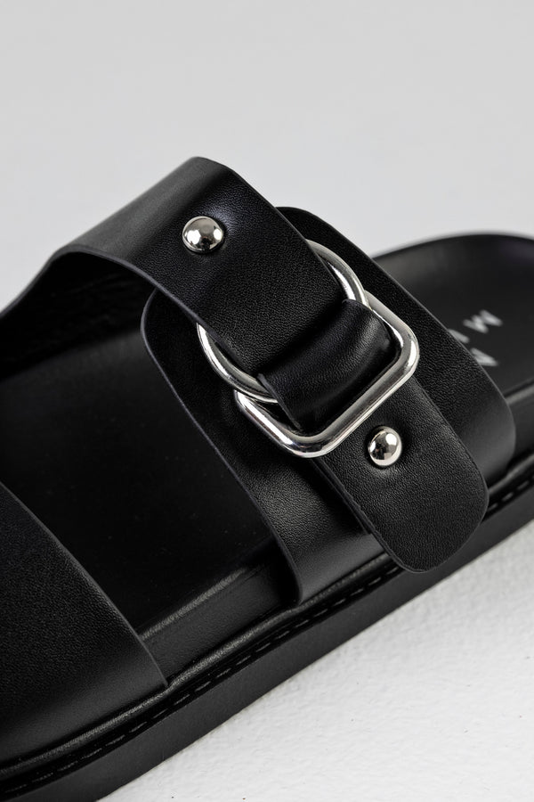 Slide sandals with buckle