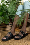 Slide sandals with buckle