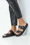 Slide sandals with buckle