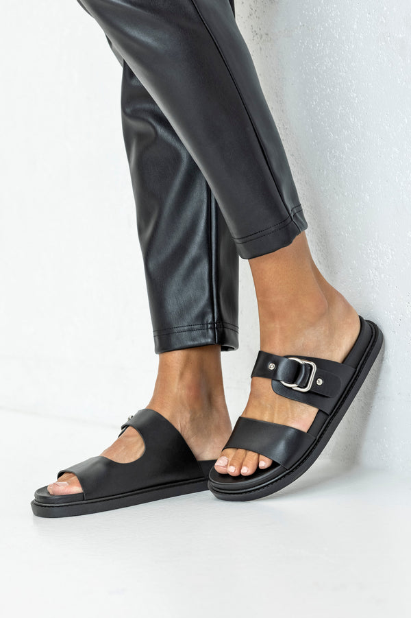 Slide sandals with buckle