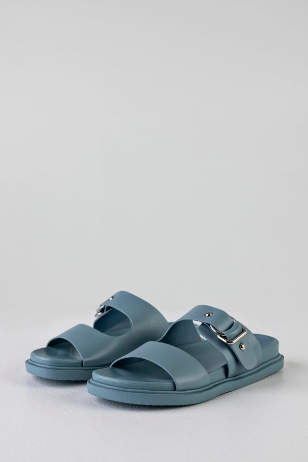 Slide sandals with buckle