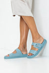 Slide sandals with buckle