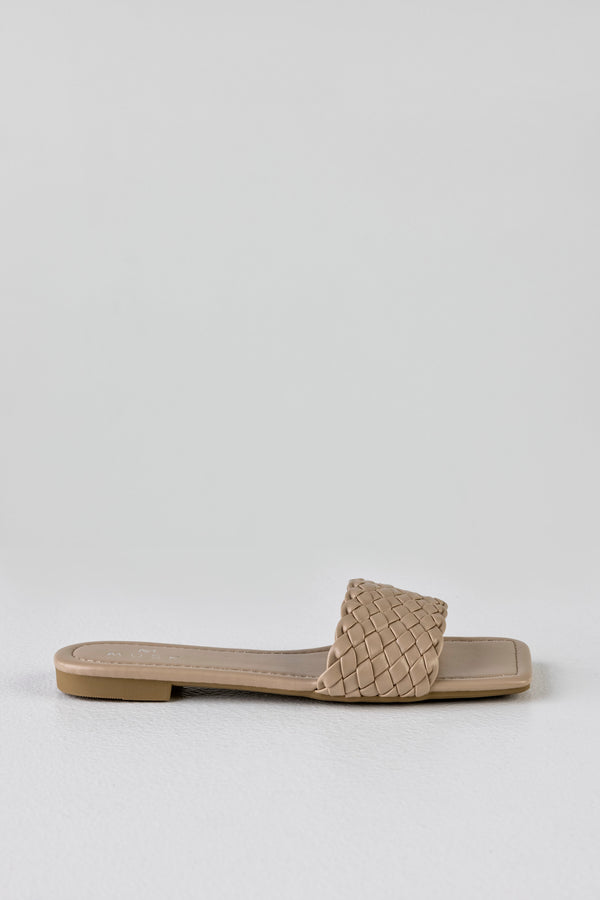 Braided vamp square toe slide sandals