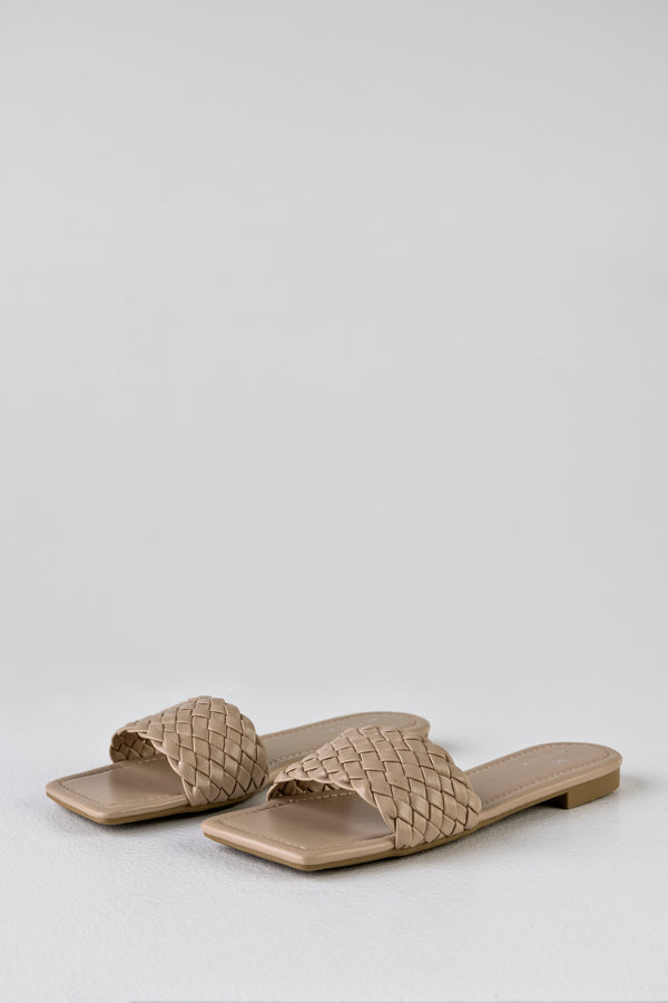 Braided vamp square toe slide sandals