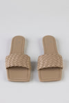 Braided vamp square toe slide sandals