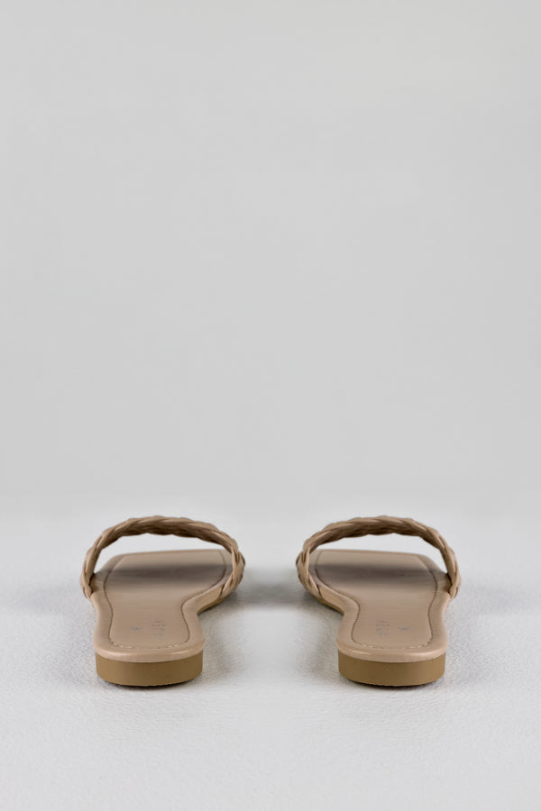 Braided vamp square toe slide sandals