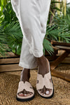 Leather platform slide sandals