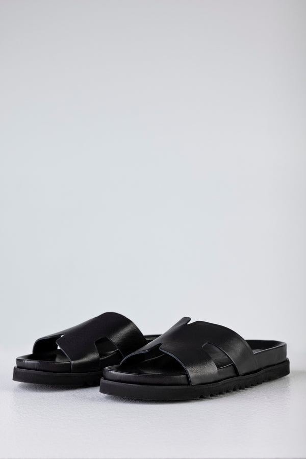 Leather platform slide sandals