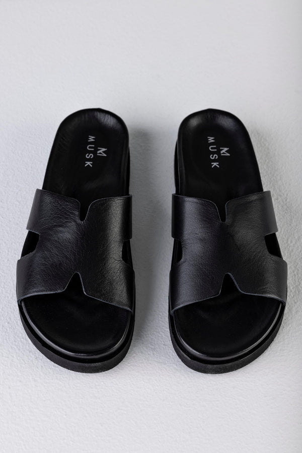 Leather platform slide sandals