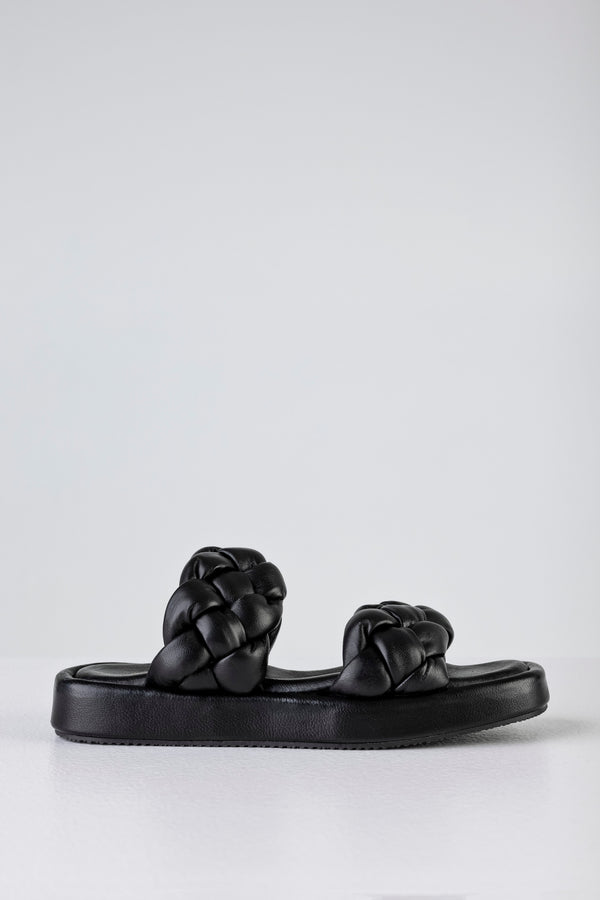 Leather braided padded slide sandals