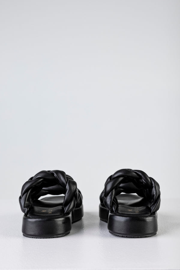 Leather braided padded slide sandals
