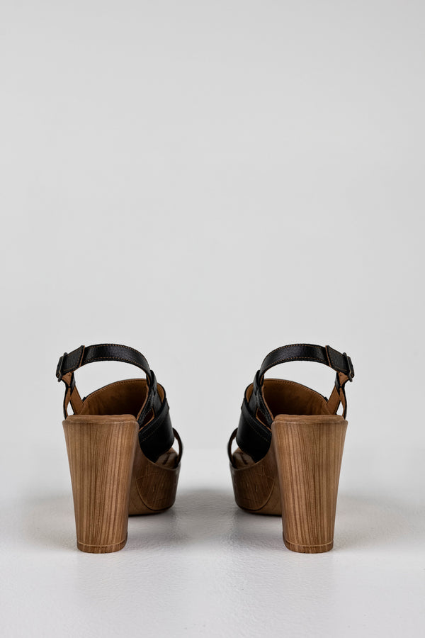 Leather platform heeled sandals