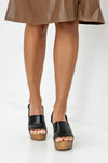 Leather platform heeled sandals