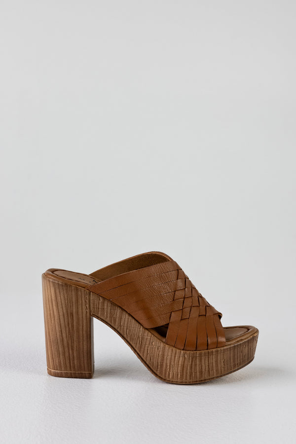 Leather platform heeled slide sandals