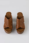 Leather platform heeled slide sandals
