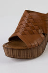 Leather platform heeled slide sandals