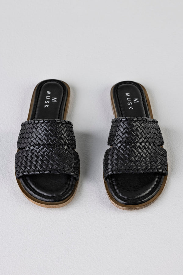 Leather slide flat sandals
