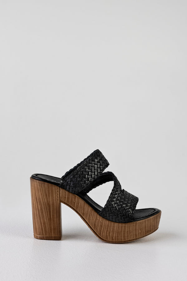 Leather platform heeled slide sandals