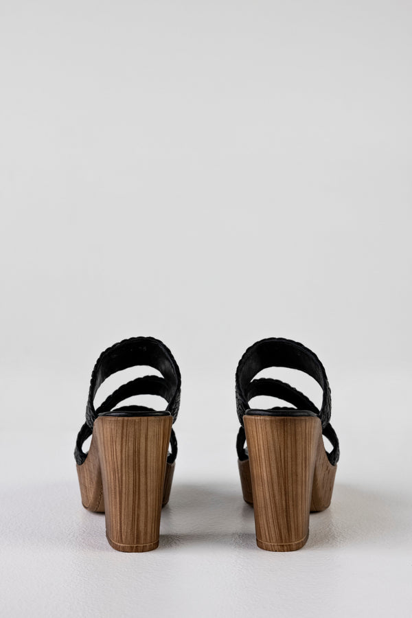 Leather platform heeled slide sandals
