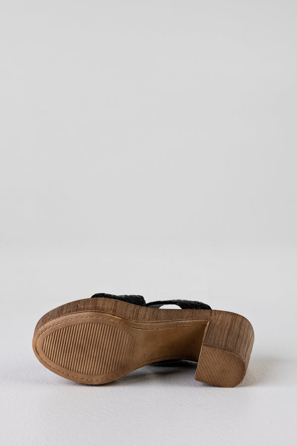 Leather platform heeled slide sandals