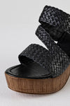 Leather platform heeled slide sandals