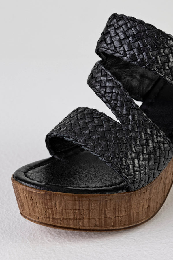 Leather platform heeled slide sandals