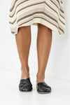Leather woven-strap mules