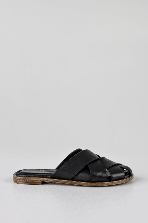 Leather woven-strap mules