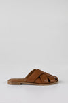 Leather woven-strap mules