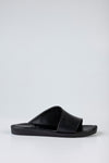 Leather asymmetrical slide sandals