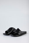 Leather asymmetrical slide sandals