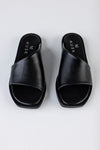 Leather asymmetrical slide sandals