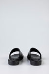 Leather asymmetrical slide sandals