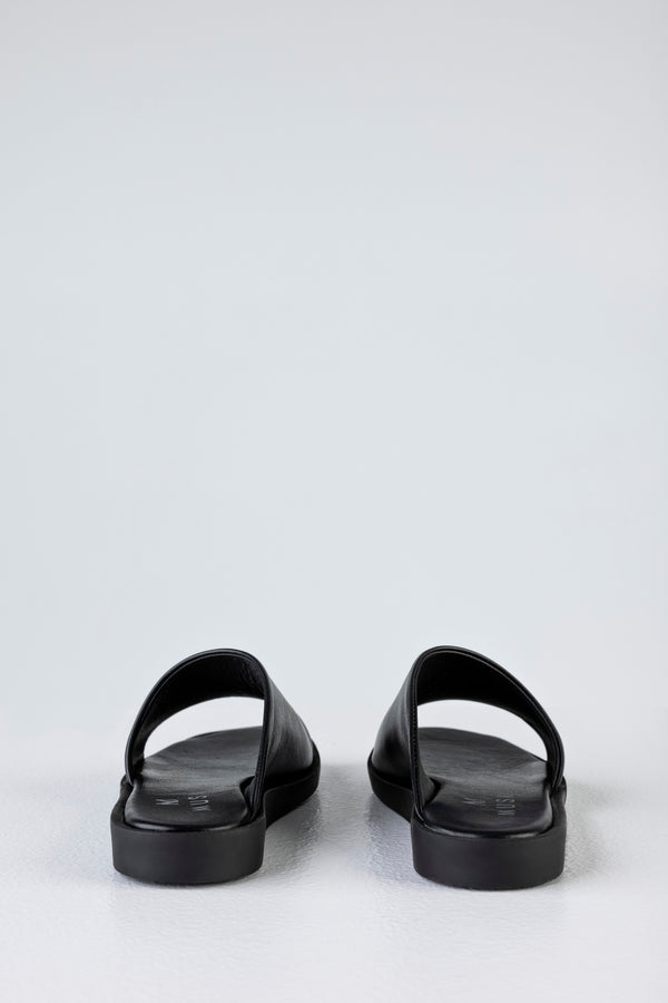 Leather asymmetrical slide sandals