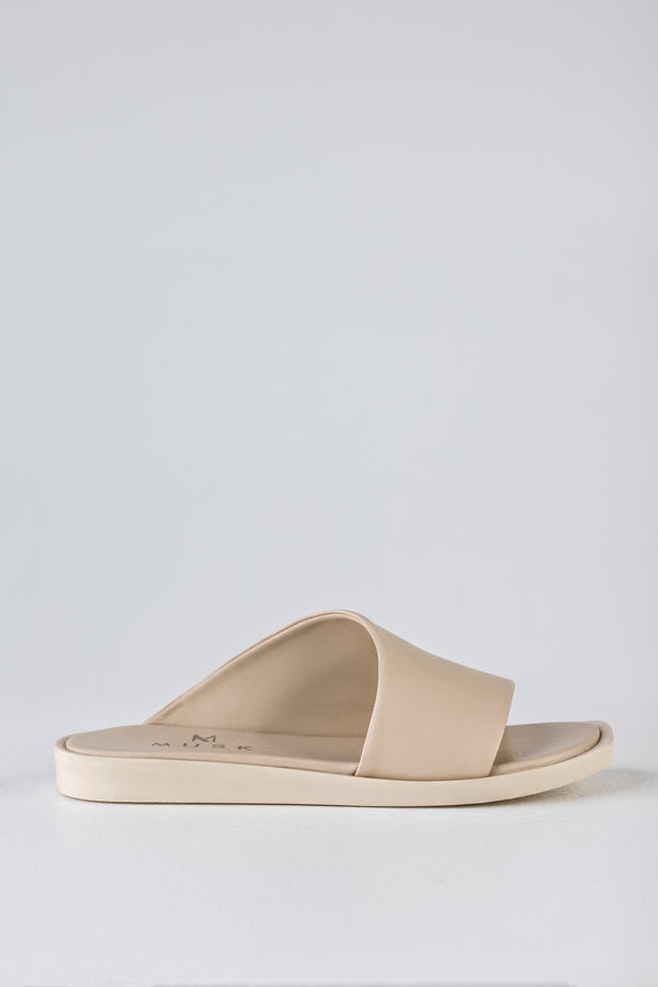 Leather asymmetrical slide sandals