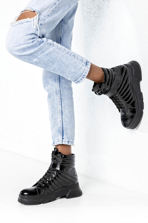Leather lace-up boots