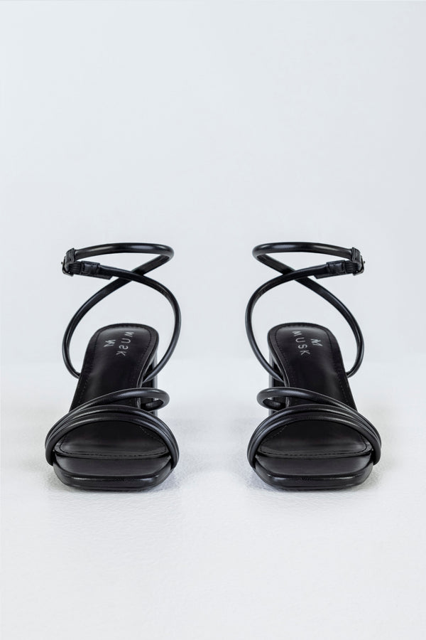 Square toe strappy heeled sandals