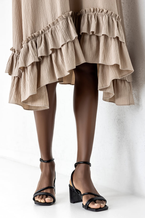 Square toe strappy heeled sandals