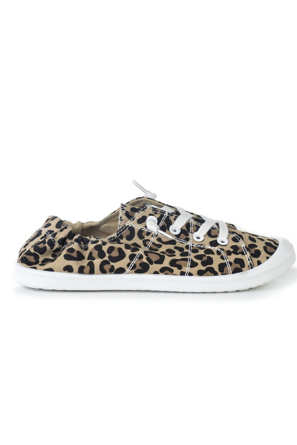 Lace-up, flat sole textile sneakers