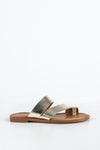 Leather asymmetrical toe slide sandals