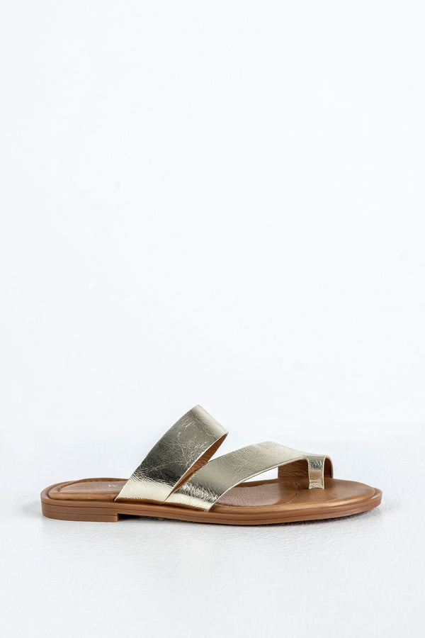 Leather asymmetrical toe slide sandals
