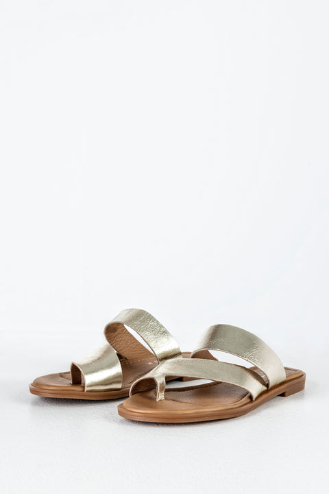 Leather asymmetrical toe slide sandals