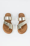 Leather asymmetrical toe slide sandals