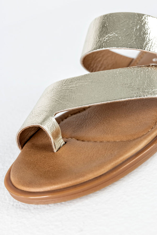 Leather asymmetrical toe slide sandals
