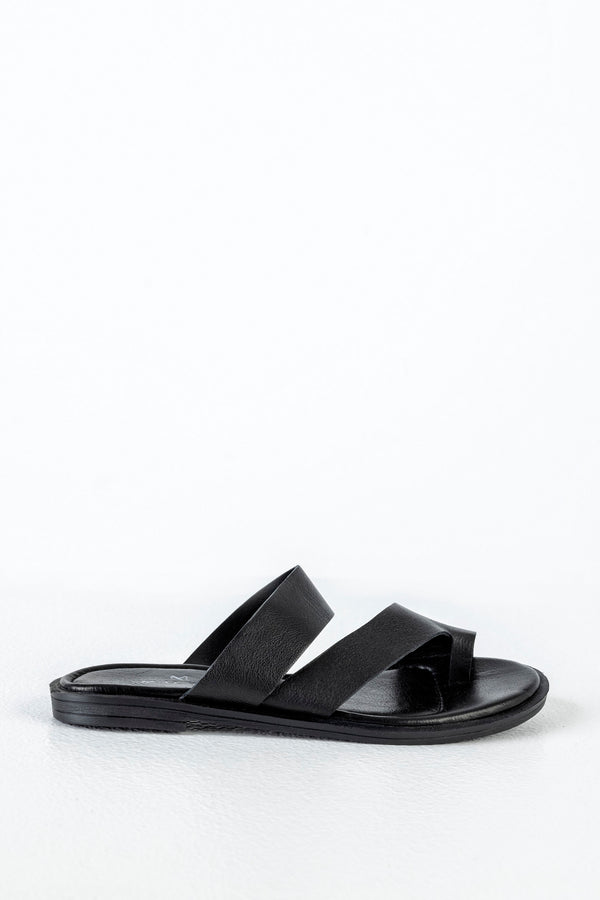 Leather asymmetrical toe slide sandals