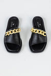Leather slide sandals with chain