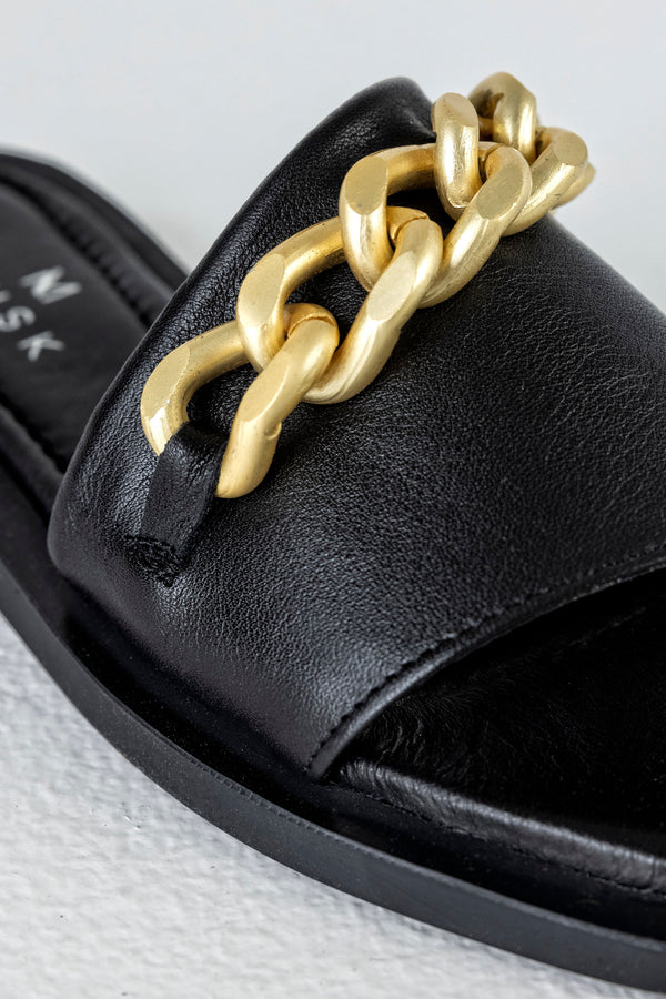 Leather slide sandals with chain